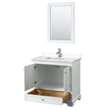 Deborah 36 Inch Single Bathroom Vanity in White Carrara Cultured Marble Countertop Undermount Square Sink 24 Inch Mirror