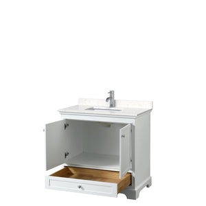 Deborah 36 Inch Single Bathroom Vanity in White Carrara Cultured Marble Countertop Undermount Square Sink No Mirror