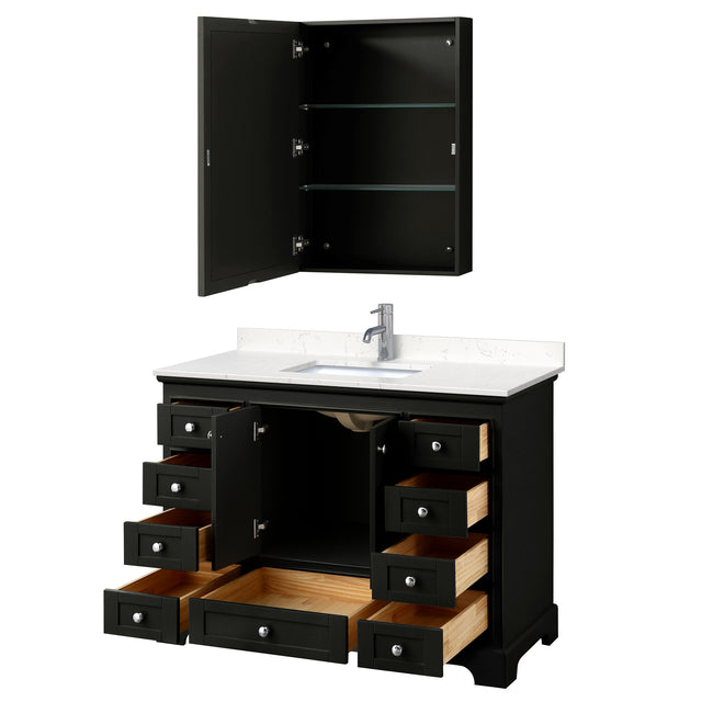 Deborah 48 Inch Single Bathroom Vanity in Dark Espresso Carrara Cultured Marble Countertop Undermount Square Sink Medicine Cabinet