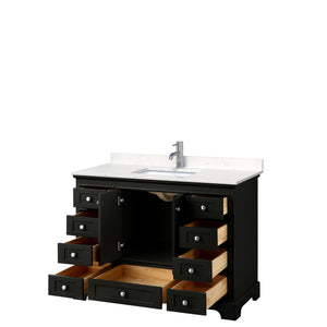 Deborah 48 Inch Single Bathroom Vanity in Dark Espresso Carrara Cultured Marble Countertop Undermount Square Sink No Mirror