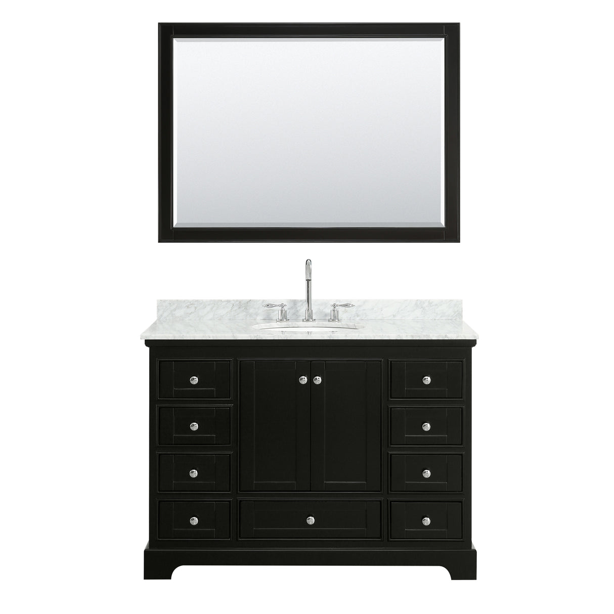 Deborah 48 Inch Single Bathroom Vanity in Dark Espresso White Carrara Marble Countertop Undermount Oval Sink and 46 Inch Mirror