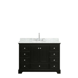 Deborah 48 Inch Single Bathroom Vanity in Dark Espresso White Carrara Marble Countertop Undermount Oval Sink and No Mirror