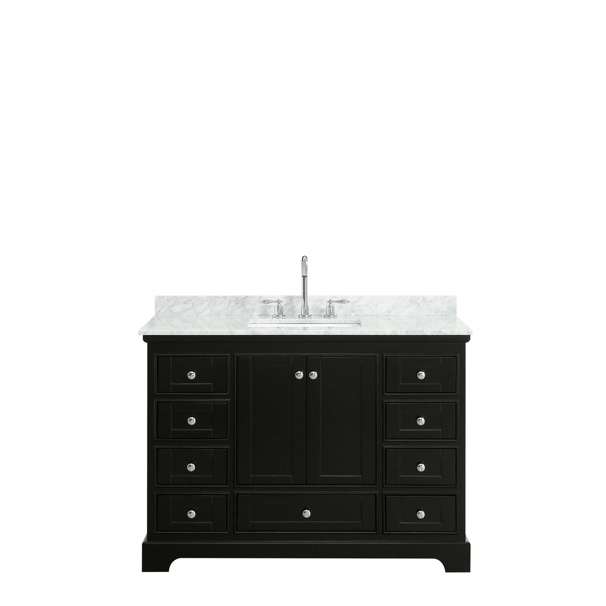 Deborah 48 Inch Single Bathroom Vanity in Dark Espresso White Carrara Marble Countertop Undermount Square Sink and No Mirror