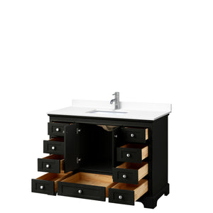 Deborah 48 Inch Single Bathroom Vanity in Dark Espresso White Cultured Marble Countertop Undermount Square Sink No Mirror