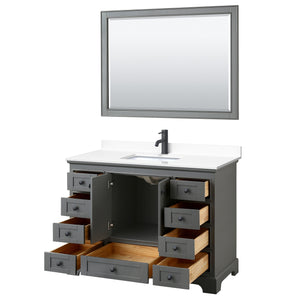 Deborah 48 Inch Single Bathroom Vanity in Dark Gray White Cultured Marble Countertop Undermount Square Sink Matte Black Trim 46 Inch Mirror