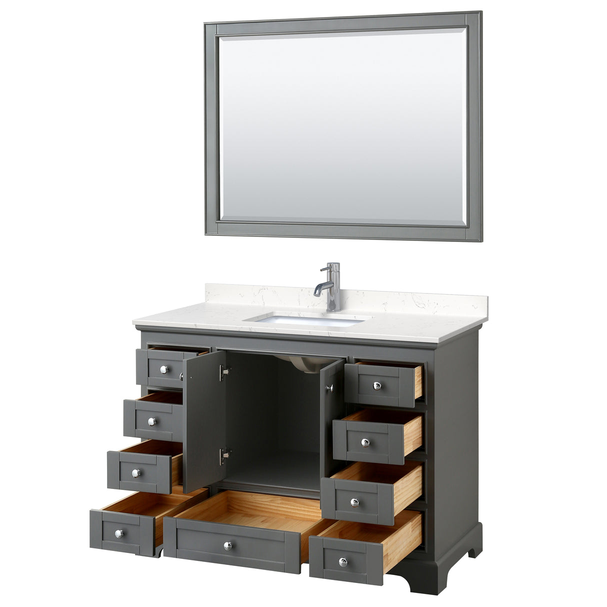 Deborah 48 Inch Single Bathroom Vanity in Dark Gray Carrara Cultured Marble Countertop Undermount Square Sink 46 Inch Mirror