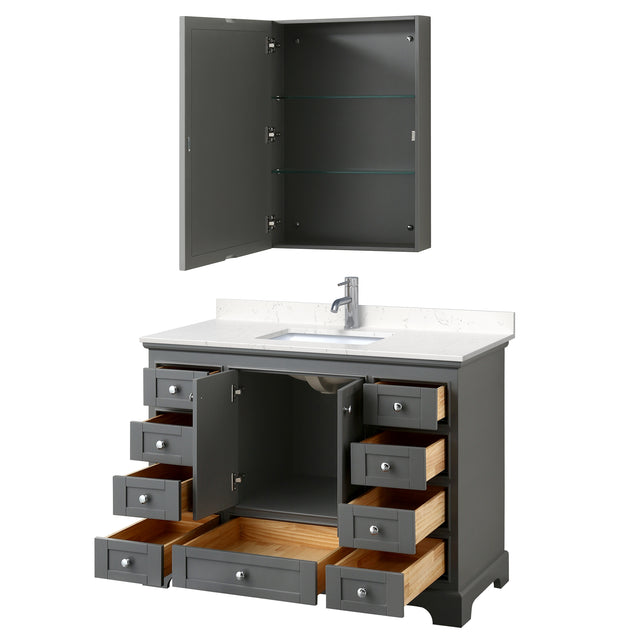 Deborah 48 Inch Single Bathroom Vanity in Dark Gray Carrara Cultured Marble Countertop Undermount Square Sink Medicine Cabinet
