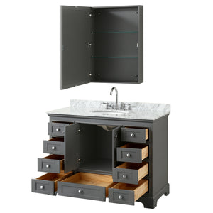 Deborah 48 Inch Single Bathroom Vanity in Dark Gray White Carrara Marble Countertop Undermount Oval Sink and Medicine Cabinet