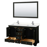 Deborah 60 Inch Double Bathroom Vanity in Dark Espresso Carrara Cultured Marble Countertop Undermount Square Sinks 58 Inch Mirror