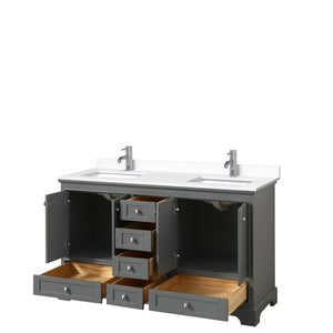 Deborah 60 Inch Double Bathroom Vanity in Dark Gray White Cultured Marble Countertop Undermount Square Sinks No Mirrors
