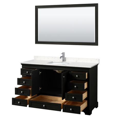 Deborah 60 Inch Single Bathroom Vanity in Dark Espresso Carrara Cultured Marble Countertop Undermount Square Sink 58 Inch Mirror