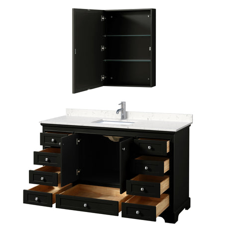 Deborah 60 Inch Single Bathroom Vanity in Dark Espresso Carrara Cultured Marble Countertop Undermount Square Sink Medicine Cabinet