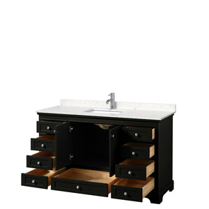 Deborah 60 Inch Single Bathroom Vanity in Dark Espresso Carrara Cultured Marble Countertop Undermount Square Sink No Mirror