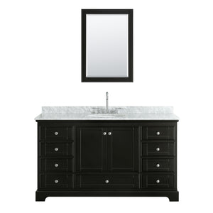 Deborah 60 Inch Single Bathroom Vanity in Dark Espresso White Carrara Marble Countertop Undermount Oval Sink and Medicine Cabinet
