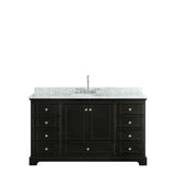 Deborah 60 Inch Single Bathroom Vanity in Dark Espresso White Carrara Marble Countertop Undermount Oval Sink and No Mirror