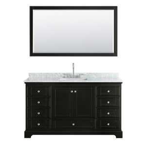 Deborah 60 Inch Single Bathroom Vanity in Dark Espresso White Carrara Marble Countertop Undermount Square Sink and 58 Inch Mirror