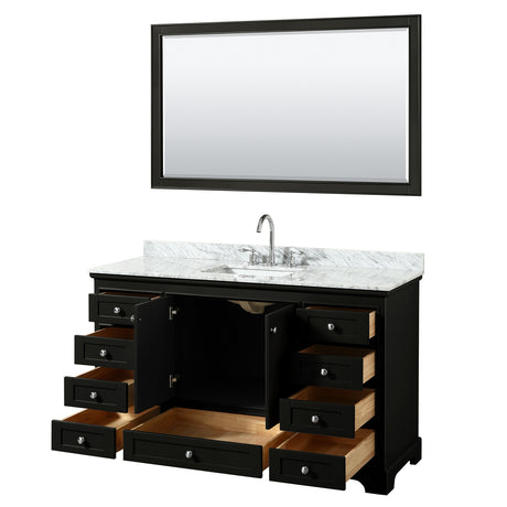 Deborah 60 Inch Single Bathroom Vanity in Dark Espresso White Carrara Marble Countertop Undermount Square Sink and 58 Inch Mirror