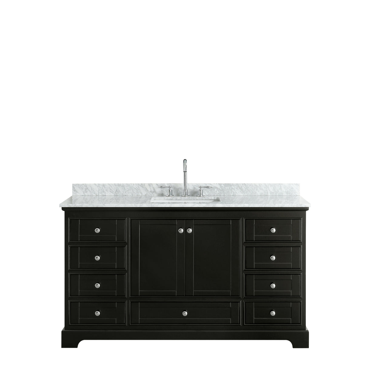 Deborah 60 Inch Single Bathroom Vanity in Dark Espresso White Carrara Marble Countertop Undermount Square Sink and No Mirror