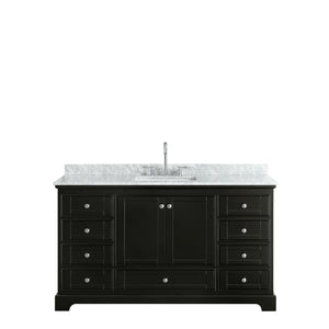 Deborah 60 Inch Single Bathroom Vanity in Dark Espresso White Carrara Marble Countertop Undermount Square Sink and No Mirror