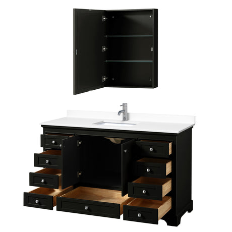 Deborah 60 Inch Single Bathroom Vanity in Dark Espresso White Cultured Marble Countertop Undermount Square Sink Medicine Cabinet