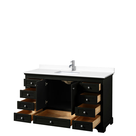 Deborah 60 Inch Single Bathroom Vanity in Dark Espresso White Cultured Marble Countertop Undermount Square Sink No Mirror