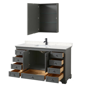 Deborah 60 Inch Single Bathroom Vanity in Dark Gray Carrara Cultured Marble Countertop Undermount Square Sink Matte Black Trim Medicine Cabinet