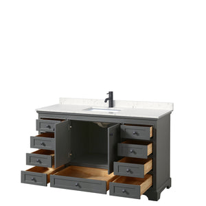 Deborah 60 Inch Single Bathroom Vanity in Dark Gray Carrara Cultured Marble Countertop Undermount Square Sink Matte Black Trim