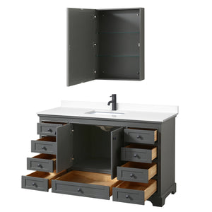 Deborah 60 Inch Single Bathroom Vanity in Dark Gray White Cultured Marble Countertop Undermount Square Sink Matte Black Trim Medicine Cabinet