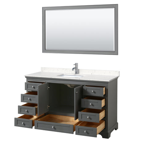 Deborah 60 Inch Single Bathroom Vanity in Dark Gray Carrara Cultured Marble Countertop Undermount Square Sink 58 Inch Mirror