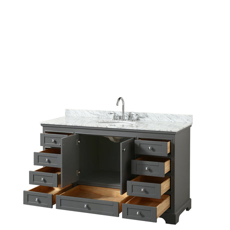 Deborah 60 Inch Single Bathroom Vanity in Dark Gray White Carrara Marble Countertop Undermount Oval Sink and No Mirror