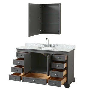 Deborah 60 Inch Single Bathroom Vanity in Dark Gray White Carrara Marble Countertop Undermount Square Sink and Medicine Cabinet