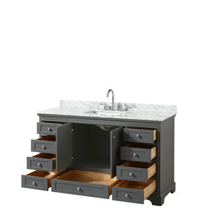 Deborah 60 Inch Single Bathroom Vanity in Dark Gray White Carrara Marble Countertop Undermount Square Sink and No Mirror