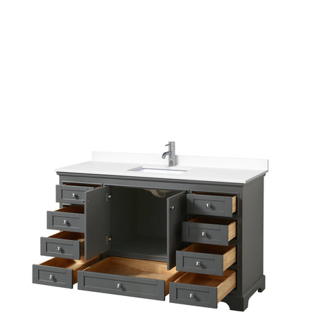 Deborah 60 Inch Single Bathroom Vanity in Dark Gray White Cultured Marble Countertop Undermount Square Sink No Mirror