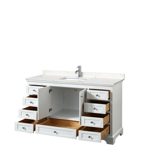 Deborah 60 Inch Single Bathroom Vanity in White Carrara Cultured Marble Countertop Undermount Square Sink No Mirror