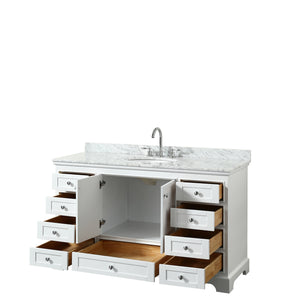Deborah 60 Inch Single Bathroom Vanity in White White Carrara Marble Countertop Undermount Oval Sink and No Mirror