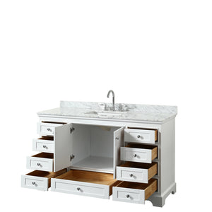 Deborah 60 Inch Single Bathroom Vanity in White White Carrara Marble Countertop Undermount Square Sink and No Mirror