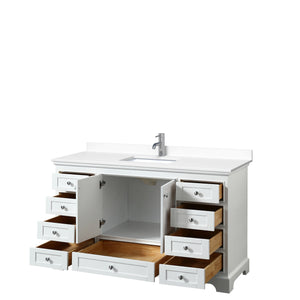 Deborah 60 Inch Single Bathroom Vanity in White White Cultured Marble Countertop Undermount Square Sink No Mirror