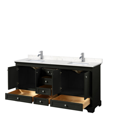 Deborah 72 Inch Double Bathroom Vanity in Dark Espresso Carrara Cultured Marble Countertop Undermount Square Sinks No Mirrors