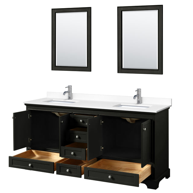 Deborah 72 Inch Double Bathroom Vanity in Dark Espresso White Cultured Marble Countertop Undermount Square Sinks 24 Inch Mirrors