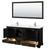 Deborah 72 Inch Double Bathroom Vanity in Dark Espresso White Cultured Marble Countertop Undermount Square Sinks 70 Inch Mirror