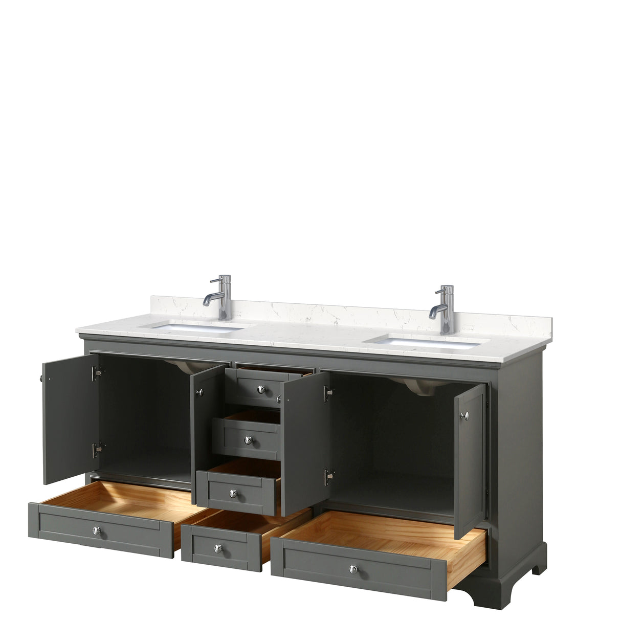 Deborah 72 Inch Double Bathroom Vanity in Dark Gray Carrara Cultured Marble Countertop Undermount Square Sinks No Mirrors