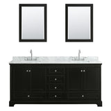 Deborah 80 Inch Double Bathroom Vanity in Dark Espresso White Carrara Marble Countertop Undermount Square Sinks and 24 Inch Mirrors