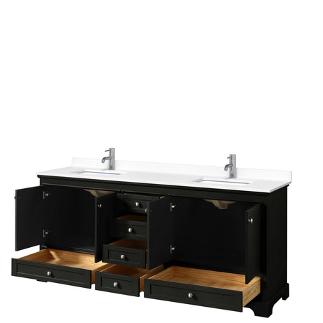 Deborah 80 Inch Double Bathroom Vanity in Dark Espresso White Cultured Marble Countertop Undermount Square Sinks No Mirrors