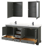 Deborah 80 Inch Double Bathroom Vanity in Dark Gray Carrara Cultured Marble Countertop Undermount Square Sinks Matte Black Trim Medicine Cabinets