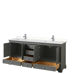 Deborah 80 Inch Double Bathroom Vanity in Dark Gray Carrara Cultured Marble Countertop Undermount Square Sinks No Mirrors