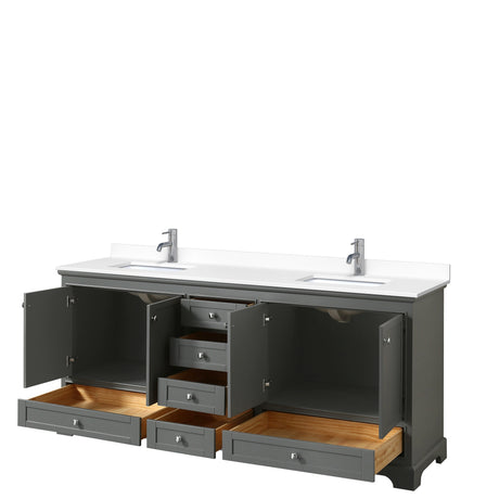 Deborah 80 Inch Double Bathroom Vanity in Dark Gray White Cultured Marble Countertop Undermount Square Sinks No Mirrors