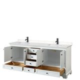 Deborah 80 Inch Double Bathroom Vanity in White Carrara Cultured Marble Countertop Undermount Square Sinks Matte Black Trim