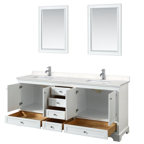 Deborah 80 Inch Double Bathroom Vanity in White Carrara Cultured Marble Countertop Undermount Square Sinks 24 Inch Mirrors