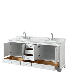 Deborah 80 Inch Double Bathroom Vanity in White White Carrara Marble Countertop Undermount Square Sinks and No Mirror