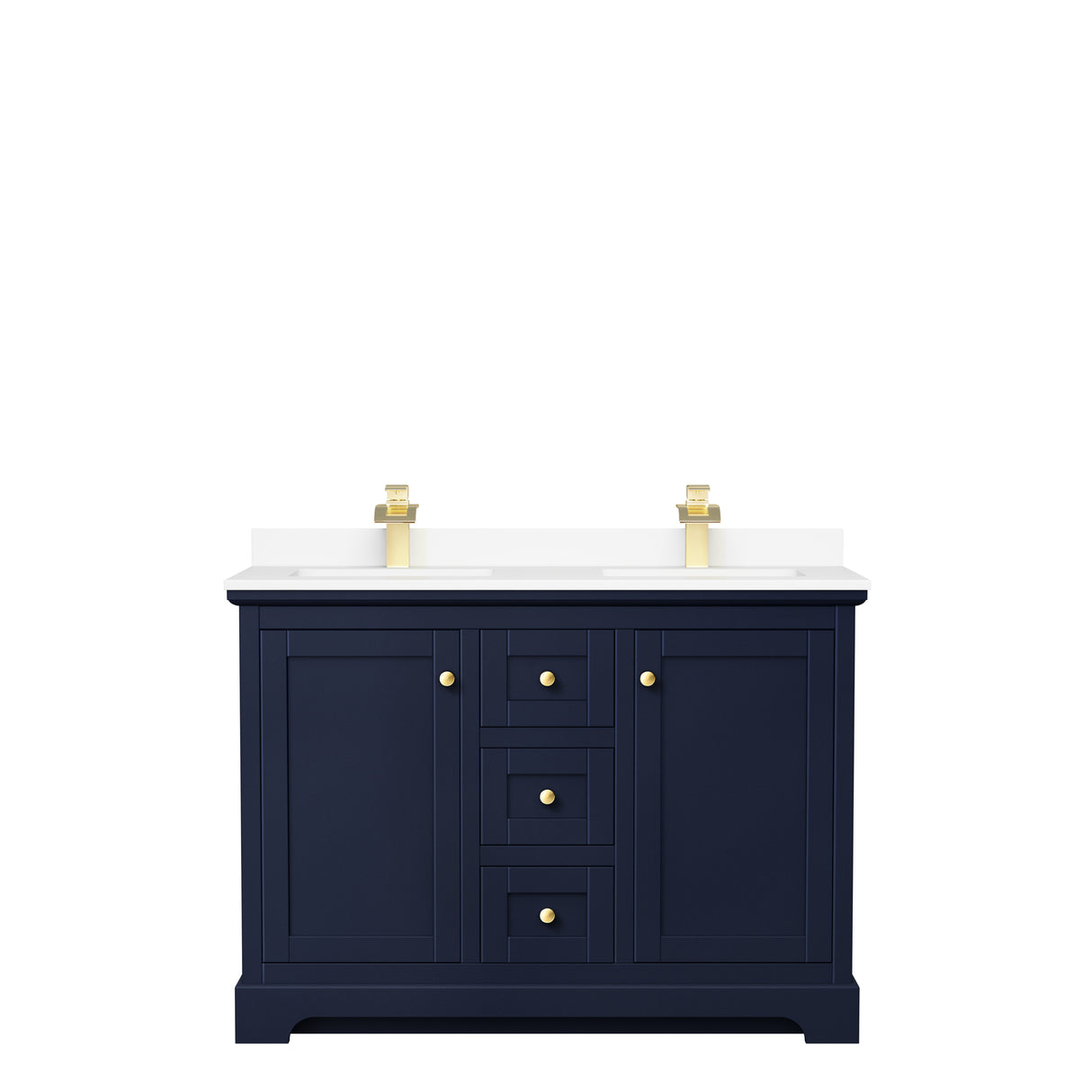 Avery 48 Inch Double Bathroom Vanity in Dark Blue White Cultured Marble Countertop Undermount Square Sinks No Mirror